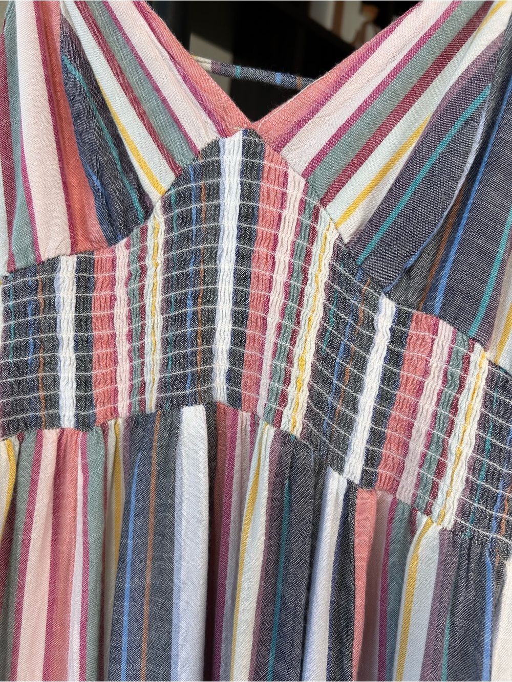 Angie Striped Smocked Maxi Dress, multicolored, bohemian, relaxed style, size L - Picture 3 of 9